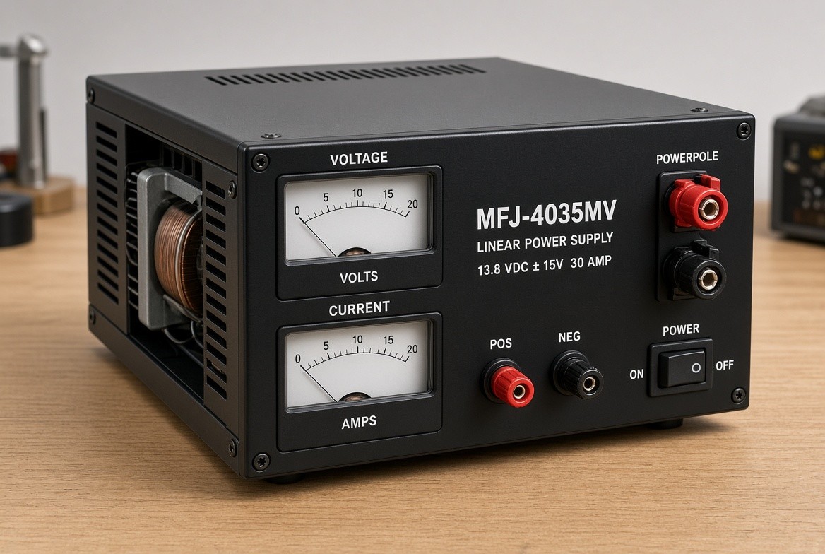 Homemade 13.8V linear power supply for 100W ham radio transceiver.