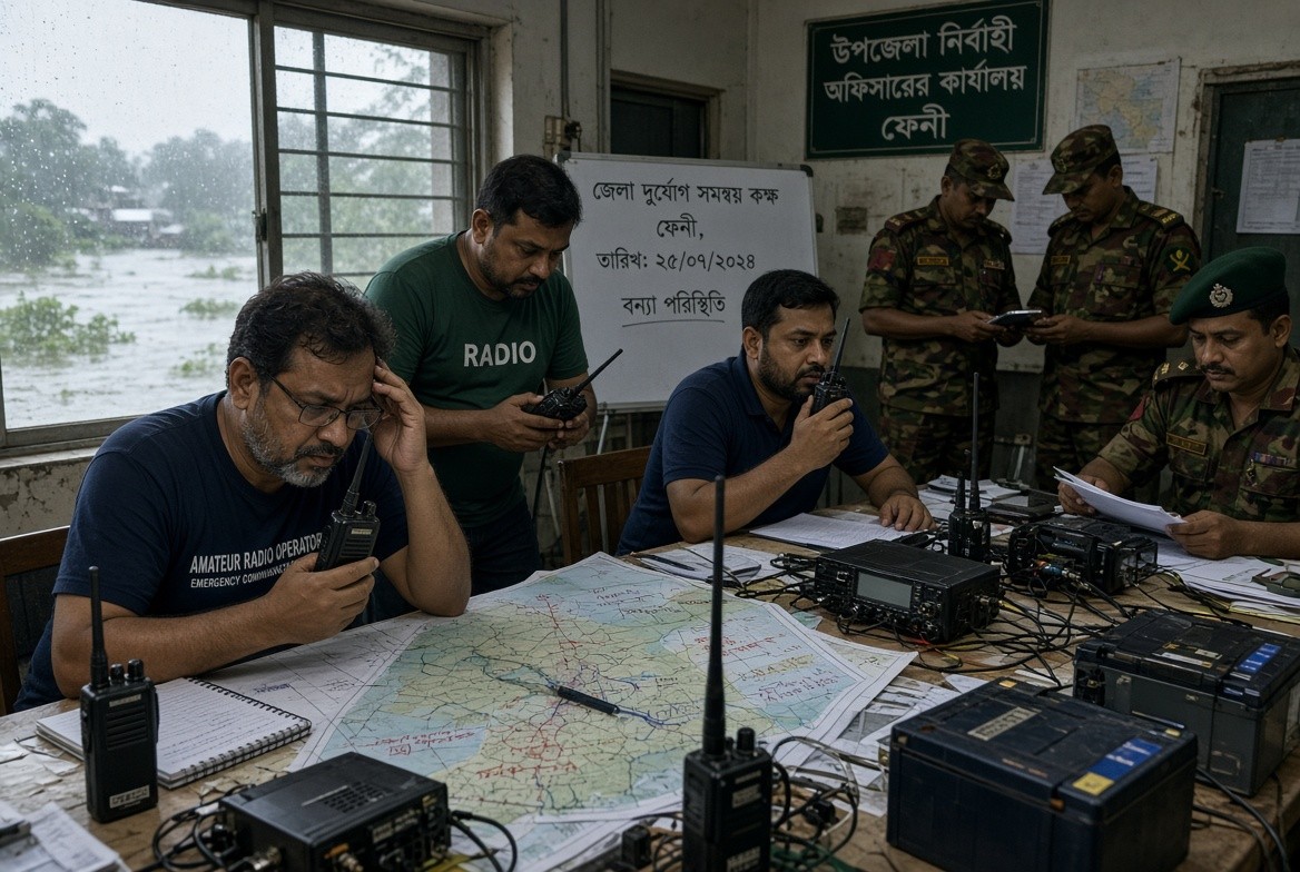 Amateur radio operators coordinating rescue during 2024 Feni floods