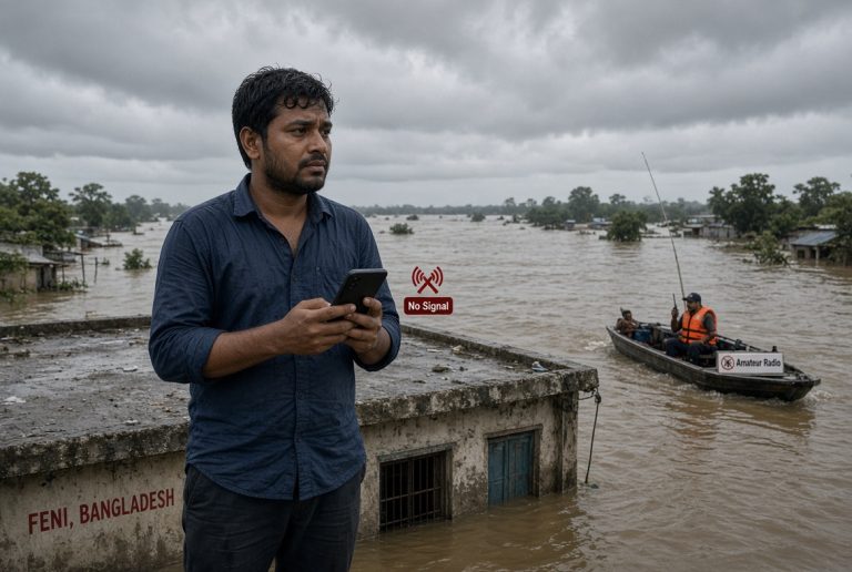 Amateur radio operator helping during Feni floods in Bangladesh